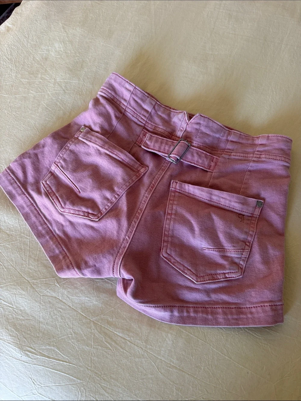 Anthropologie Pink Denim Shorts with Back Buckle Detail - Picture 1 of 3
